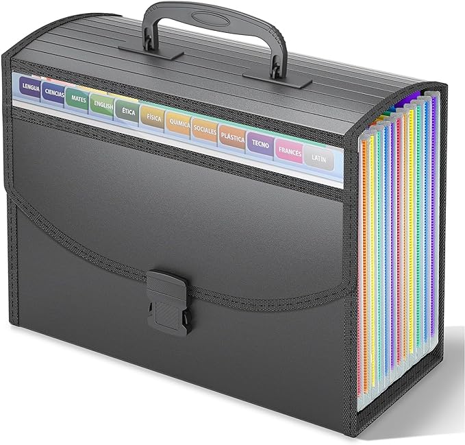TOPCJ Accordion File Organizer,Expanding File Folder Portable Filing Folders,13 Pockets File Box with Handle for Documents,Sp