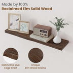 Floating Shelves for Wall Decor, Rustic Solid Elm Wood Live Edge Floating Shelves Wall Mounted, Wall Shelves with Invisible B