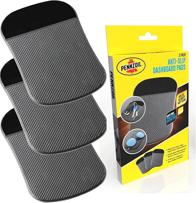 Pennzoil Non-Slip Dashboard Pads Set of 3 - Black Rubber - 3.51' x 0.10' x 5.70' - Universal Fit - Car Dashboard Accessories