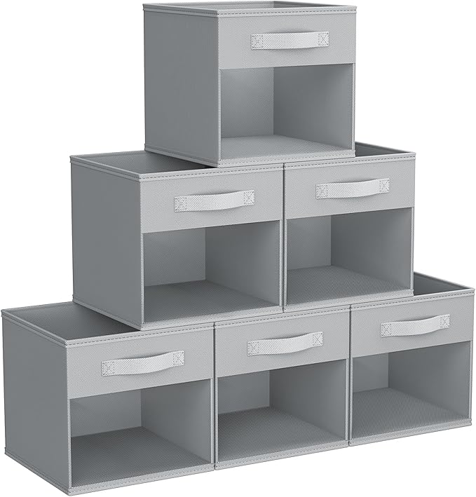 DIMJ Storage Cubes, 11x 11 inch Cube Storage Bin, 6 Pack Closet organizers and storage Bins with Window, Collapsible Baskets 