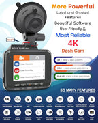 ROVE R2-4K PRO Dash Cam, Built-in GPS, 5G WiFi Dash Camera for Cars, 2160P UHD 30fps Dashcam with APP, 2.4" IPS Screen, Night