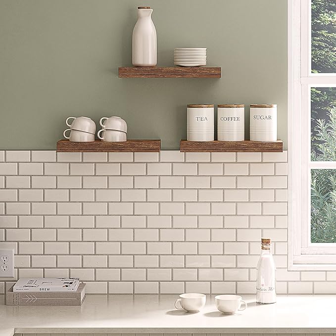 Ballucci Floating Shelves, 16" Wood Wall Shelf Set of 3, Invisible Brackets Floating Shelf for Wall Decor Living Room, Bathro