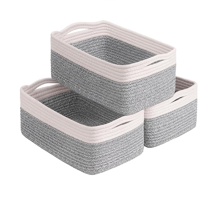 Goodpick Baskets for Shelves, Storage Basket for Organizing, Storage Bins, Toy Box, Wicker Basket for Organization 3 Pack, Wh