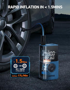 AstroAI Tire Inflator L7S Portable Air Compressor Cordless Bike Pump with Digital Dual Values Display, 150 PSI Car Tires Pump with LED Lights Air Pump for Cars, Motorcycles, Bikes, Balls Blue