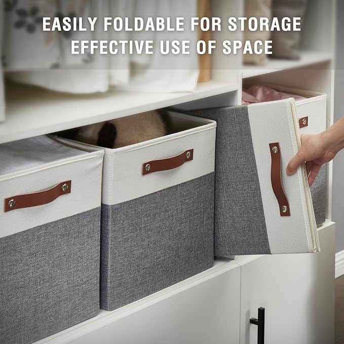 Bagnizer 13x15x13 Storage Cube Bins, Foldable Storage Organizer Baskets, Fabric Cube Storage Boxes with 2 Reinforced PU Handl