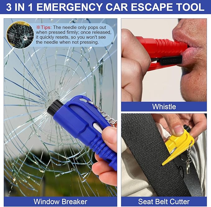 PIFOOG 12 Pcs Car Window Breaker Keychain Tool Seatbelt Cutter 3 in 1 Emergency Escape Tools Glass Breakers Seat Belt Cutters