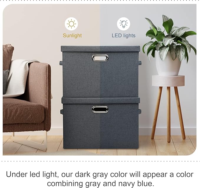 Graciadeco Large 17" 36 Quart Collapsible Stackable Storage Bins with Lids, 3 Packs Dark Gray Foldable Fabric Closet Storage 