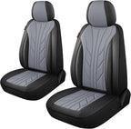 CAROMOP Luxury Faux Leather&Fabric Car Seat Covers 2 Front Seats with Breathable 3D Foam Back Support, Universal Seat Covers 