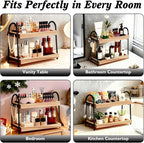 2-Tier Large & Medium Perfume Organizer with 8 Hooks for Jewelry, Bathroom Countertop & Vanity Tray Makeup Shelf - Space Savi