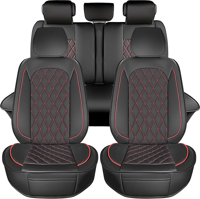 LINGVIDO Car Seat Covers Full Set (5 Seats) - Premium Perforated Nappa Leather, Waterproof Shield, Omni-Adapt Fit SUVs Sedans