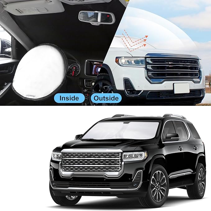 TINGLU Sun Shade for GMC Acadia SUV 2017-2023 Accessories Windshield Sun Shade Window Shade UV Rays Protection Sun Visor Cover with Steering Wheel Sunshade Storage Bag