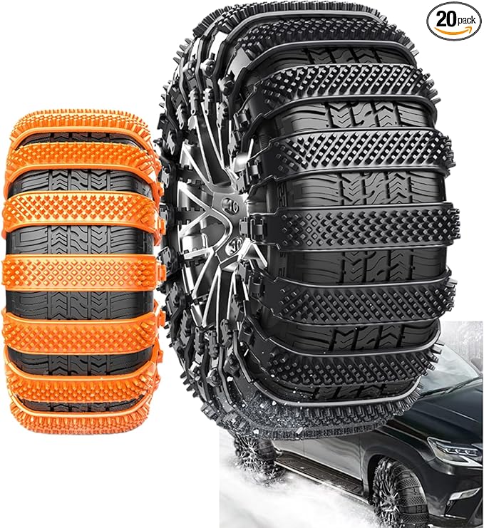 20 Pack Tire Chains, Universal Emergency Tire Chains, Adjustable Plastic Anti-skid Ties,Safety Chains for Most Cars, SUV Truc