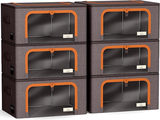 Sorbus Storage Bins with Metal Frame - Stackable & Foldable Clothes Organizer Bags - Oxford Fabric Storage Containers with La