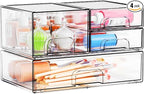 Yieach 4 Pack Clear Stackable Storage Drawers,Pull-Out Medicine Cabinet Organizer and Containers,Large Acrylic Organizers Dra