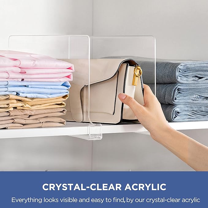 HBlife 2 Pack Clear Shelf Dividers, Vertical Purse Organizer for Closet Perfect for Sweater, Shirts, Handbags in Bedroom and 