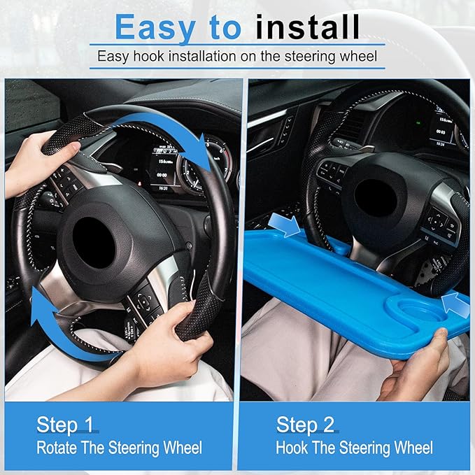 JUSTTOP Car Steering Wheel Desk, Travel Car Accessories, Car Stand Trays for Eating, Multipurpose Car Steering Wheel Desk Tray Table(Blue)