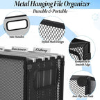 2 Pack Hanging File Holder, 10 Hanging Folders, Metal Mesh, Letter Size Folder Storage, Desktop Storage Cabinets, Office Scho