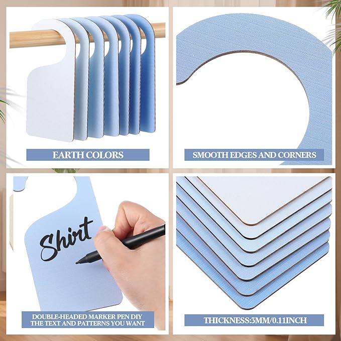 Patelai 14 Pcs Blank Wooden Clothing Rack Divider with Marker Pen Closet Blank Organizers Hanger Separators Hanging Closet Di