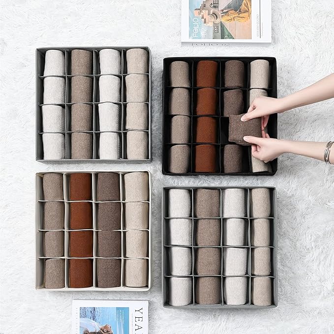 Joyoldelf Sock Drawer Organizer Divider Underwear Organizer 16-cell Fabric Dresser Drawer Organizers Storage Boxes for Socks 