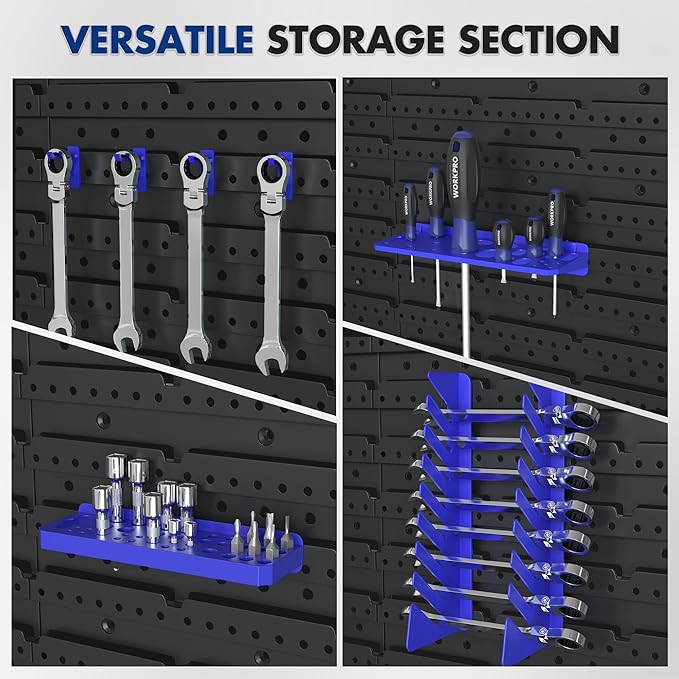 WORKPRO Pegboard Organizer Wall Mounted, 44PC Tool Storage Rack with Bins and Hooks, Peg Board Wall Organizer for Garage Orga