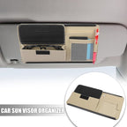 X AUTOHAUX Beige Universal Car Sun Visor Organizer Sunglasses Case Storage Pocket Hook and Loop Tape ABS PU Leather for SUV RV Truck