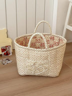 Storage Basket Boho Fabric Large Collapsible Floral Laundry Nursery Hamper Portable Folding Storage for Clothes Toys (Yellow 