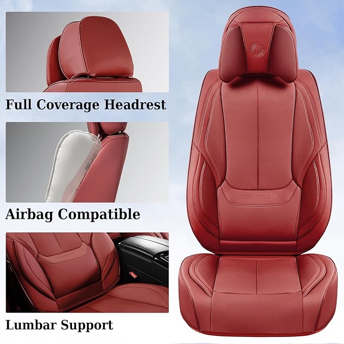 Coverado Universal Seat Covers Front, Universal Seat Covers for Cars, 2-Pack Waterproof Nappa Leather Car Seat Covers with He