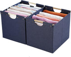 HOONEX Large Foldable Storage Bins, Linen Fabric, Pack of 2, Storage Baskets with Wooden Carry Handles and Sturdy Heavy Cardb