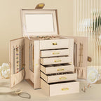 AKOZLIN 6-Tier Jewelry Box Organizer Functional Leather Jewelry Storage Case for Women Girls Ring Necklace Earring Bracelet H