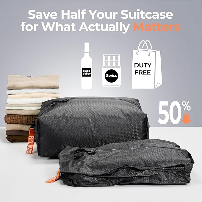 Relime Classic Series Vacuum Bags for Travel Luggage with Wireless Pump, Compression Bags for Carry On Suitcases and Backpack