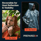 PREPARED4X Emergency Mylar Poncho – Survival Rain Poncho with Hood – Lightweight, Compact, Reusable Emergency Blanket Poncho 