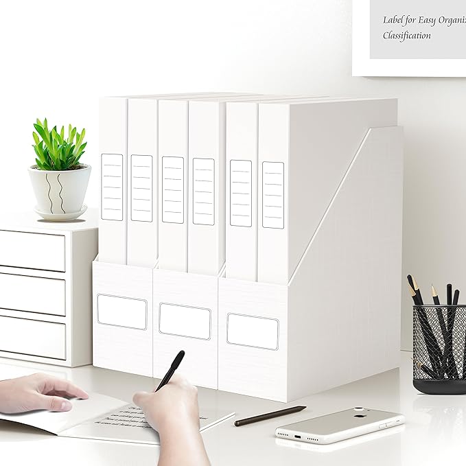 JiaWei A4 Storage File Boxes, White Archives Cases with Lid, 9.4×1.5×12.5 Inches Document Storage Filing Box for Office