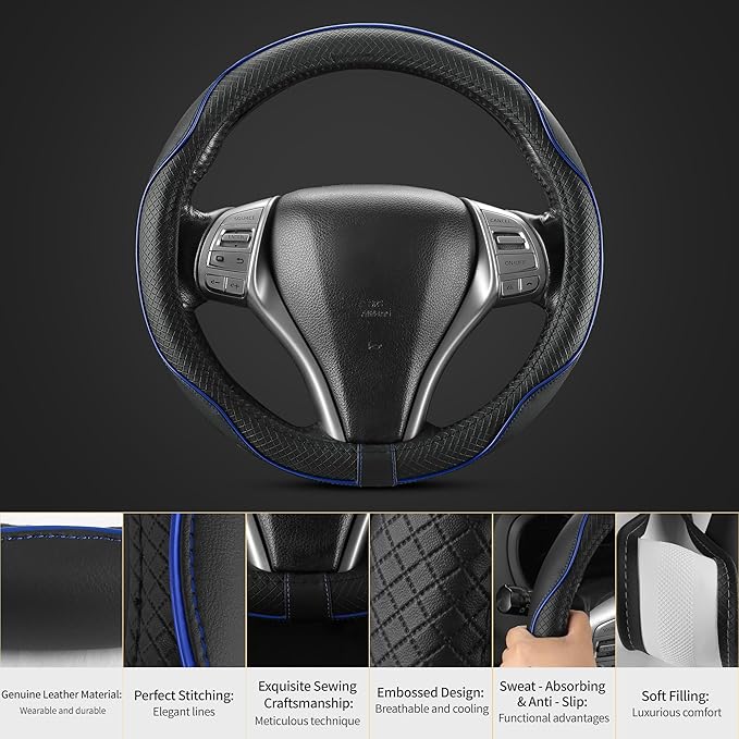 Steering Wheel Cover,Anti-Slip, Safety,Soft,Breathable,Heavy Duty,Thick,Full Surround, Sports Style,Universal Car Accessories
