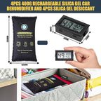 8 Pcs 500 Grams Rechargeable Silica Gel Desiccant Packets with Mini Digital LCD Hygrometer Thermometers Dehumidifier Bag for