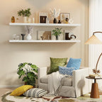 IEO Long Wooden Floating Shelves for Room Wall, Natural Wood Floating Shelves Wall Mounted Kitchen Shelf for Living Room, Bed