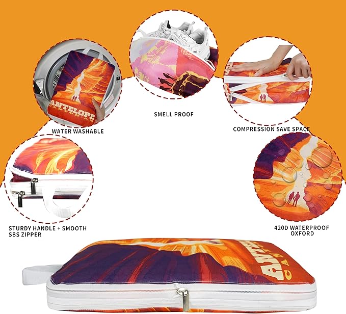 Compression Packing Cubes for Travel, 6 Set National Park Luggage Organizers, Lightweight Waterproof Expandable/Compression B