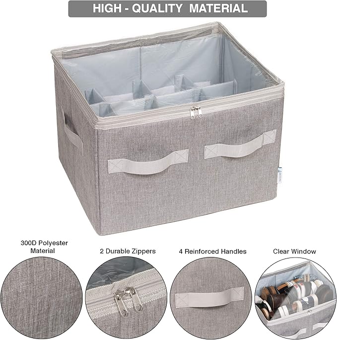 Moteph Shoe Organizer Closet Storage Solution with Clear Cover & Adjustable Dividers for Shoes, Handbags, Blankets, Linen, Cl