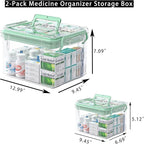 UFI Clear Medicine Storage Box with Lids, 2 Pack Portable First Aid Organizer with Handle, Stackable Storage Containers for F