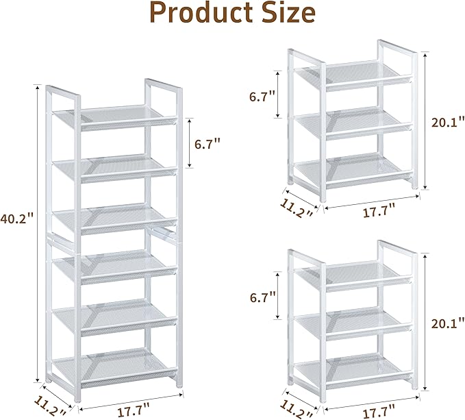 Stackable Shoe Rack, 6 Tier Metal Shoe Storage for 12-15 Pairs, Vertical Shoe Shelf for Small Space Front Door Entrance Close