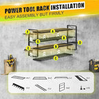 Power Tool Organizer Wall Mount - 400Lbs Load 4 Layers Storage Rack with 8 Drill Holders for Drills Cordless Tools. Heavy Dut