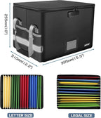 ENGPOW File Box with Lock, Fireproof Document Box with Pockets, Collapsible File Organizer Filing Storage Cabinet with Handle