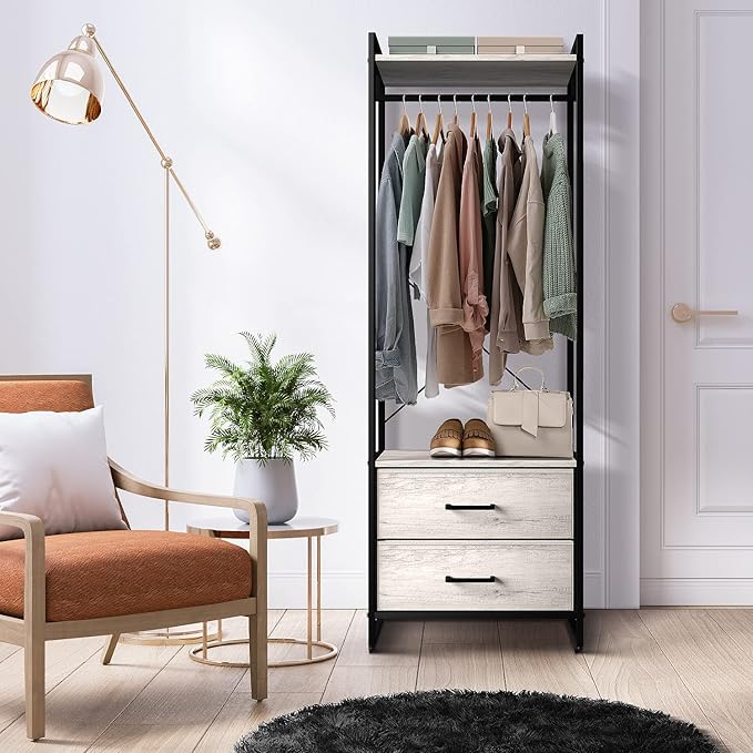 Sorbus Clothing Rack with Drawers - Clothes Stand Dresser - Wood Top, Steel Frame, & Fabric Drawers - Tall Closet Storage Org
