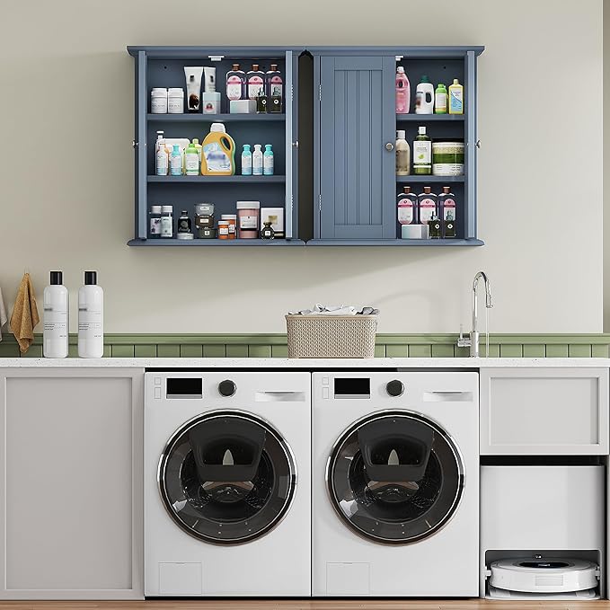 ChooChoo Bathroom Wall Cabinet, Over The Toilet Space Saver Storage Cabinet, Medicine Cabinet with 2 Door and Adjustable Shel