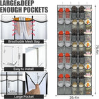 Windyun 40 Over The Door Shoe Organizer, Large Mesh Pocket Hanging Shoe Rack Hanger Large Capacity Gray Behind The Door Stora