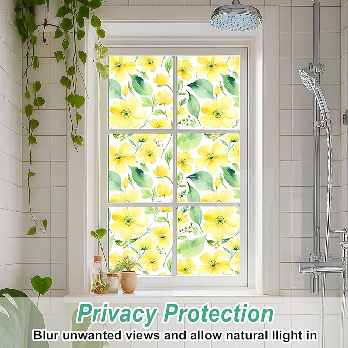 SOMWISE Frosted Glass Window Film, Heat Insulation, UV Block, Anti-Glare, One Way Privacy Tint, Static Cling for Home Bathroom Door, Renter Friendly, Day & Night Privacy