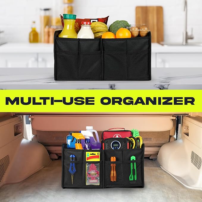 FORTEM Car Trunk Organizer, Collapsible Two Compartment Organizer, Foldable SUV & Truck Storage for Car Accessories for