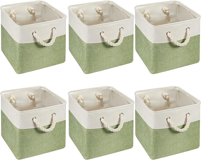 Geiserailie 6 Pcs 11 x 11 Inch Cube Storage Bins Fabric Storage Organizer Bins Foldable Cube Baskets with Sturdy Carry Handle