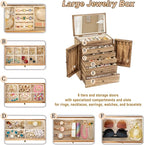 Emfogo Wooden Jewelry Box for Women, 6-Tier Large Jewelry Organizer Boxes with Mirror Rustic Solid Wood jewlery Storage Displ