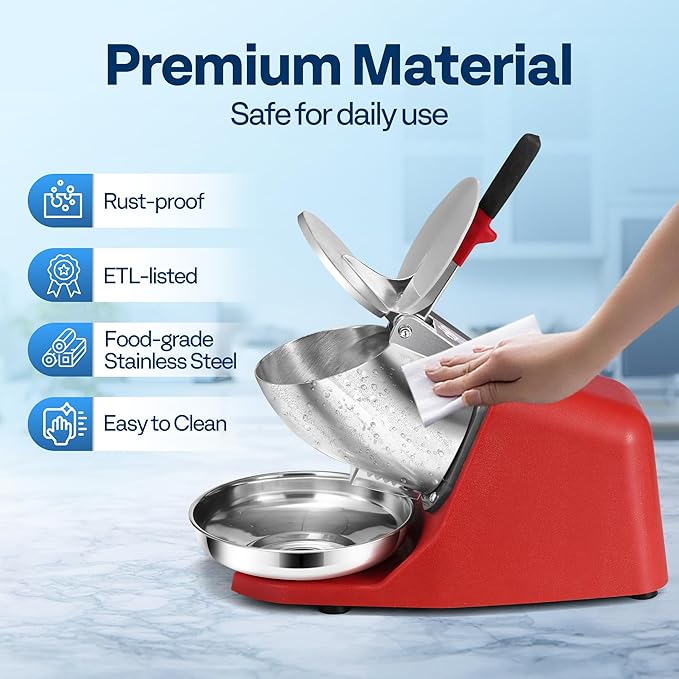VIVOHOME Electric Ice Shaver Crusher Machine Snow Cone Maker Red 143lbs/hr with Ice Pick for Home and Commercial Use