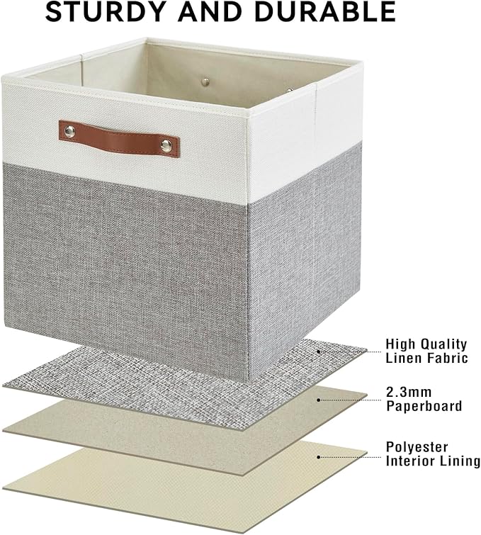 Bagnizer 13x15x13 Storage Cube Bins, Foldable Storage Organizer Baskets, Fabric Cube Storage Boxes with 2 Reinforced PU Handl